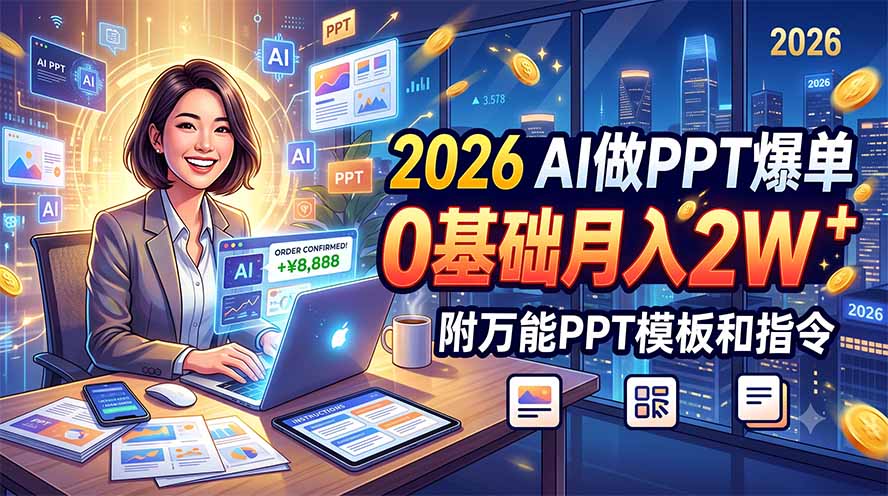 2026 AI做PPT爆单，0基础月入2W，附万能PPT模板和指令 - 网创智库网创-网赚-电商-tk-出海-AI-抖音-快手-小红书-视频号-玩法-创业-小程序-公众号-私域-s粉网创智库