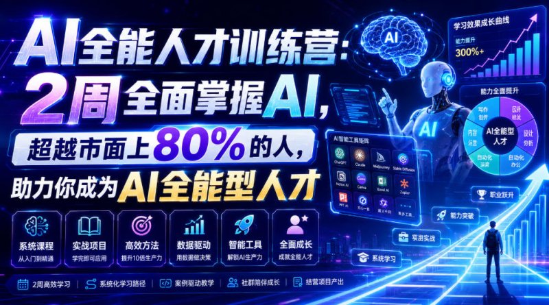 AI全能人才训练营：2周全面掌握AI，超越市面上80%的人，助力你成为AI全能型人才网创-网赚-电商-tk-出海-AI-抖音-快手-小红书-视频号-玩法-创业-小程序-公众号-私域-s粉网创智库