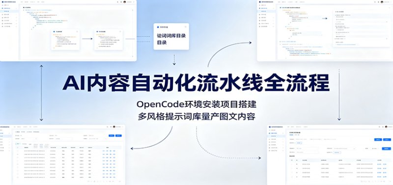 AI内容自动化流水线全流程：OpenCode环境安装项目搭建，多风格提示词库量产图文内容网创-网赚-电商-tk-出海-AI-抖音-快手-小红书-视频号-玩法-创业-小程序-公众号-私域-s粉网创智库
