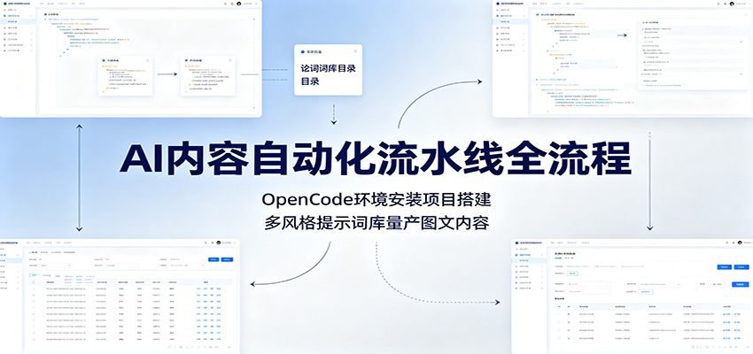 AI内容自动化流水线全流程:OpenCode环境安装项目搭建,多风格提示词库量产图文内容 - 网创智库网创-网赚-电商-tk-出海-AI-抖音-快手-小红书-视频号-玩法-创业-小程序-公众号-私域-s粉网创智库