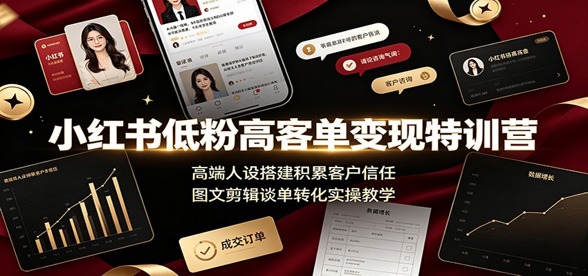 小红书低粉高客单变现特训营：高端人设搭建积累客户信任，图文剪辑谈单转化实操教学 - 网创智库网创-网赚-电商-tk-出海-AI-抖音-快手-小红书-视频号-玩法-创业-小程序-公众号-私域-s粉网创智库