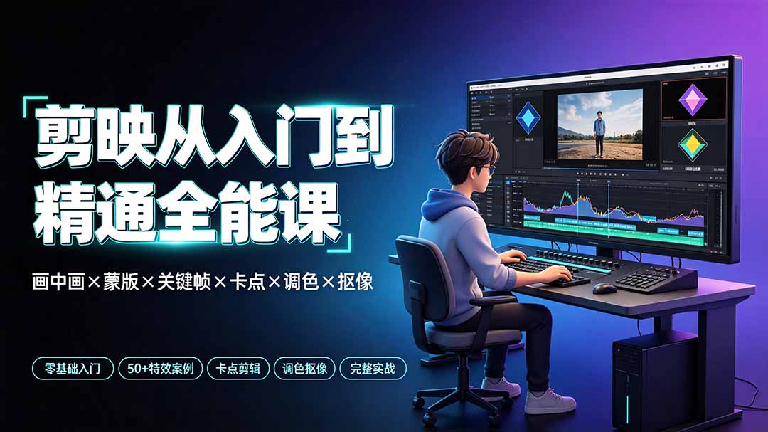 剪映从入门到精通全能课：画中画×蒙版×关键帧×卡点×调色×抠像，一站式掌握剪辑核心技能 - 网创智库网创-网赚-电商-tk-出海-AI-抖音-快手-小红书-视频号-玩法-创业-小程序-公众号-私域-s粉网创智库