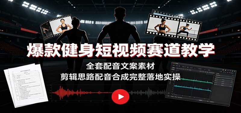 爆款健身短视频赛道教学:全套配音文案素材,剪辑思路配音合成完整落地实操网创-网赚-电商-tk-出海-AI-抖音-快手-小红书-视频号-玩法-创业-小程序-公众号-私域-s粉网创智库