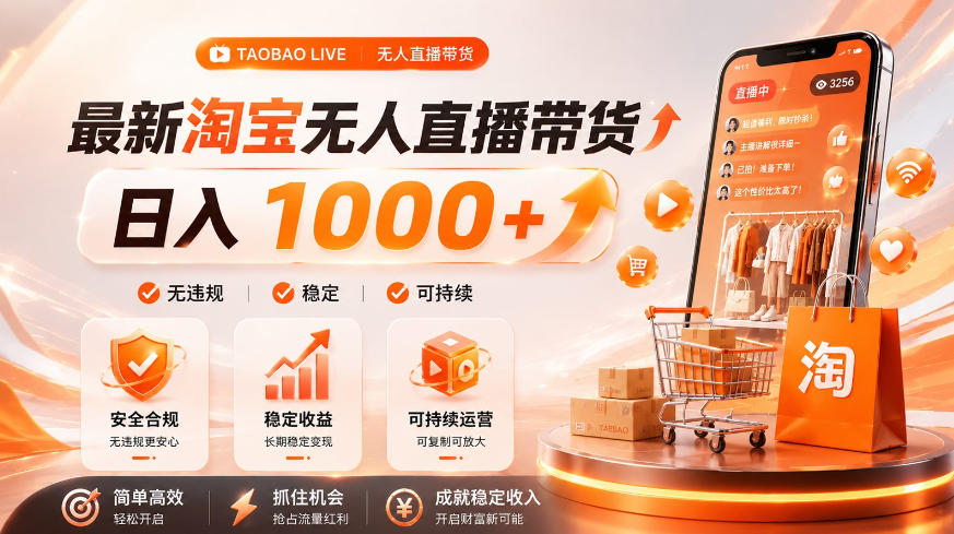 拒绝死工资！淘宝无人直播，让你睡觉都在进账，单设备日入1k+普通人的变现蓝海【揭秘】 - 网创智库网创-网赚-电商-tk-出海-AI-抖音-快手-小红书-视频号-玩法-创业-小程序-公众号-私域-s粉网创智库
