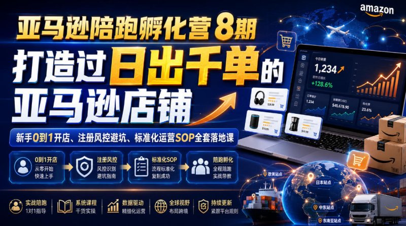 亚马逊陪跑孵化营8期,打造过日出千单的亚马逊店铺,新手0到1开店、注册风控避坑、标准化运营SOP全套落地课网创-网赚-电商-tk-出海-AI-抖音-快手-小红书-视频号-玩法-创业-小程序-公众号-私域-s粉网创智库