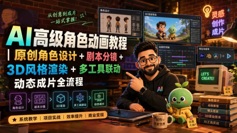 AI高级角色动画教程｜原创角色设计+剧本分镜+3D风格渲染+多工具联动动态成片全流程【中英字幕】网创-网赚-电商-tk-出海-AI-抖音-快手-小红书-视频号-玩法-创业-小程序-公众号-私域-s粉网创智库