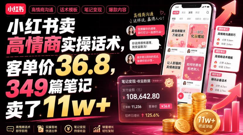 小红书卖高情商实操话术，客单价36.8，349篇笔记卖了11w+！ - 网创智库网创-网赚-电商-tk-出海-AI-抖音-快手-小红书-视频号-玩法-创业-小程序-公众号-私域-s粉网创智库