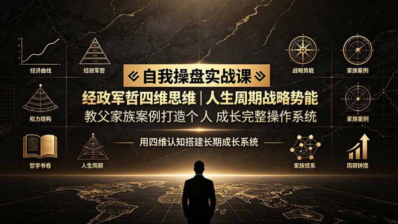 自我操盘实战课：经政军哲四维思维｜人生周期战略势能｜教父家族案例打造个人成长完整操作系统网创-网赚-电商-tk-出海-AI-抖音-快手-小红书-视频号-玩法-创业-小程序-公众号-私域-s粉网创智库