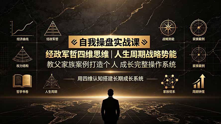 自我操盘实战课：经政军哲四维思维｜人生周期战略势能｜教父家族案例打造个人成长完整操作系统 - 网创智库网创-网赚-电商-tk-出海-AI-抖音-快手-小红书-视频号-玩法-创业-小程序-公众号-私域-s粉网创智库