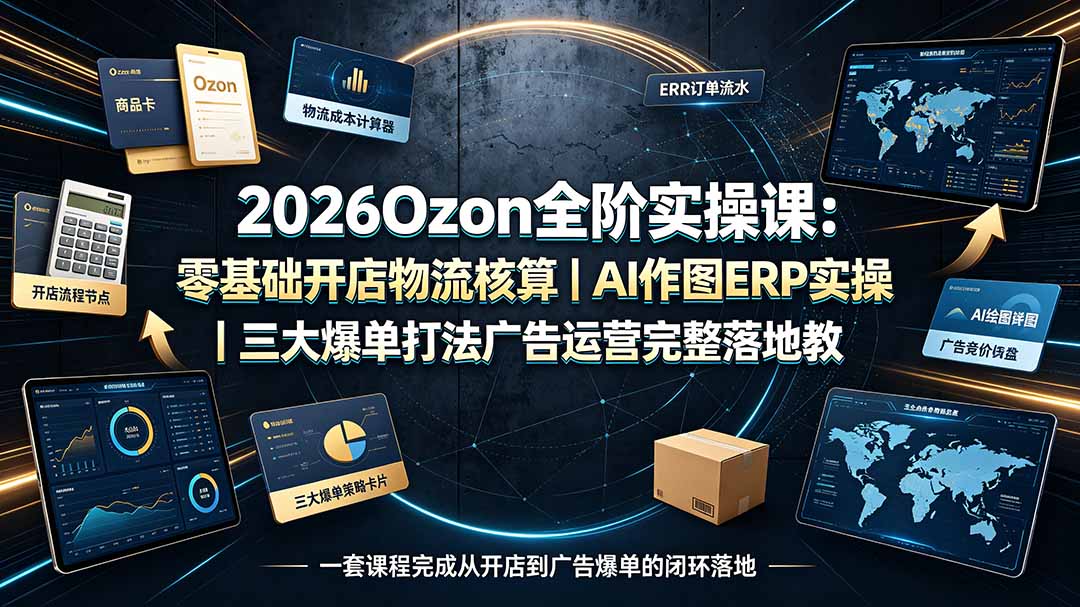 2026Ozon全阶实操课：零基础开店物流核算｜AI作图ERP实操｜三大爆单打法广告运营完整落地教程 - 网创智库网创-网赚-电商-tk-出海-AI-抖音-快手-小红书-视频号-玩法-创业-小程序-公众号-私域-s粉网创智库