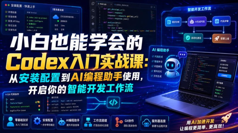 小白也能学会的Codex入门实战课：从安装配置到AI编程助手使用，开启你的智能开发工作流网创-网赚-电商-tk-出海-AI-抖音-快手-小红书-视频号-玩法-创业-小程序-公众号-私域-s粉网创智库