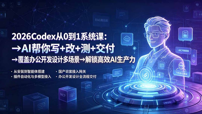 2026Codex从0到1系统课：→AI帮你写+改+测+交付→覆盖办公开发设计多场景→解锁高效AI生产力网创-网赚-电商-tk-出海-AI-抖音-快手-小红书-视频号-玩法-创业-小程序-公众号-私域-s粉网创智库