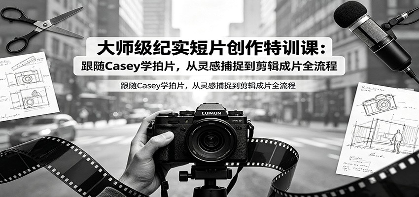 大师级纪实短片创作特训课：跟随Casey学拍片，从灵感捕捉到剪辑成片全流程 - 网创智库网创-网赚-电商-tk-出海-AI-抖音-快手-小红书-视频号-玩法-创业-小程序-公众号-私域-s粉网创智库