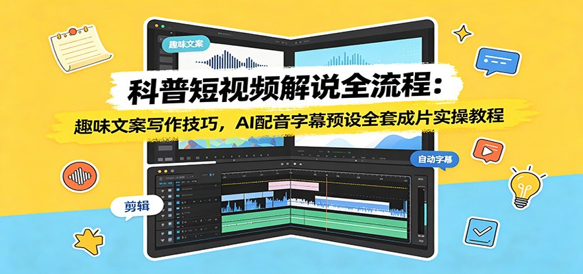 科普短视频解说全流程:趣味文案写作技巧,AI配音字幕预设全套成片实操教程 - 网创智库网创-网赚-电商-tk-出海-AI-抖音-快手-小红书-视频号-玩法-创业-小程序-公众号-私域-s粉网创智库