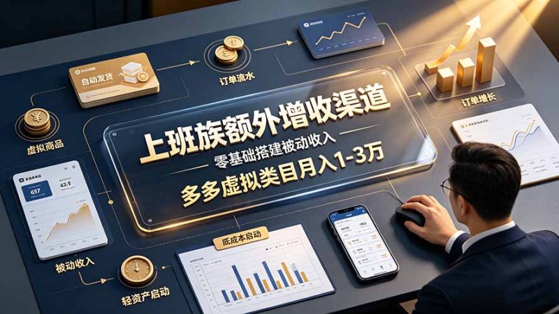 上班族额外增收渠道，零基础搭建被动收入，多多虚拟类目月入 1-3 万网创-网赚-电商-tk-出海-AI-抖音-快手-小红书-视频号-玩法-创业-小程序-公众号-私域-s粉网创智库