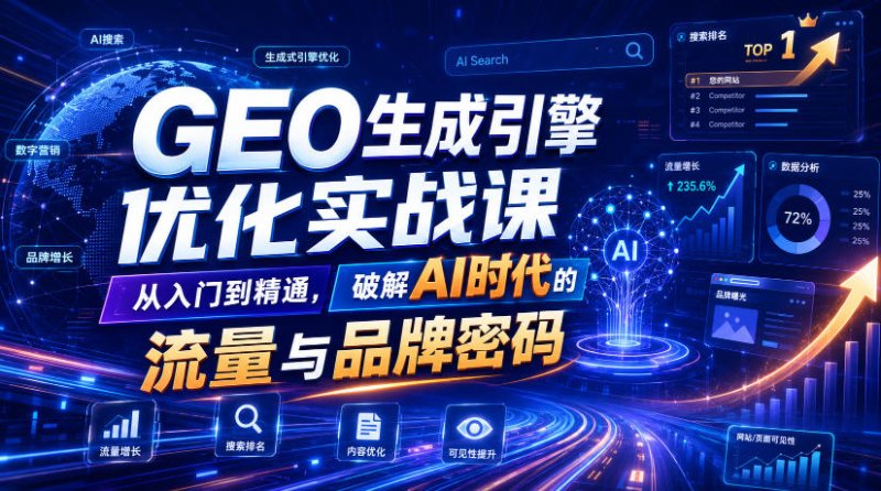 GEO生成引擎优化实战课,从入门到精通,破解AI时代的流量与品牌密码网创-网赚-电商-tk-出海-AI-抖音-快手-小红书-视频号-玩法-创业-小程序-公众号-私域-s粉网创智库