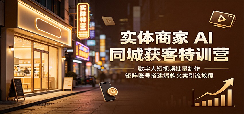 实体商家AI同城获客特训营:数字人短视频批量制作,矩阵账号搭建爆款文案引流教程 - 网创智库网创-网赚-电商-tk-出海-AI-抖音-快手-小红书-视频号-玩法-创业-小程序-公众号-私域-s粉网创智库
