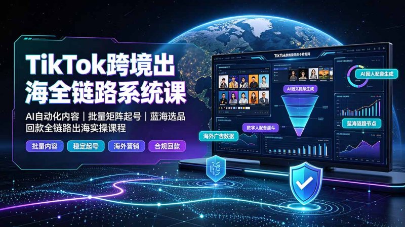 TikTok跨境出海全链路系统课-2026年7月：AI自动化内容｜批量矩阵起号｜蓝海选品回款全链路出海实操课程网创-网赚-电商-tk-出海-AI-抖音-快手-小红书-视频号-玩法-创业-小程序-公众号-私域-s粉网创智库