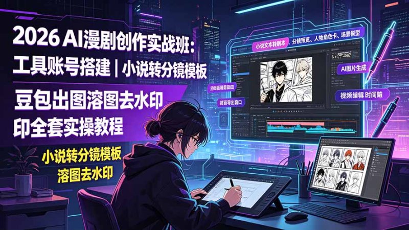 2026AI漫剧创作实战班：工具账号搭建｜小说转分镜模板｜豆包出图溶图去水印全套实操教程网创-网赚-电商-tk-出海-AI-抖音-快手-小红书-视频号-玩法-创业-小程序-公众号-私域-s粉网创智库