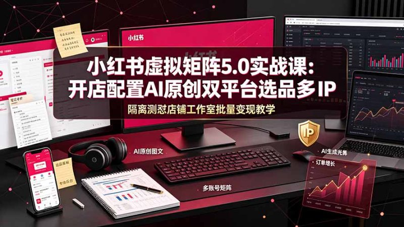 小红书虚拟矩阵5.0实战课:开店配置|AI原创|双平台选品|多IP隔离|测怼店铺工作室批量变现实操教学网创-网赚-电商-tk-出海-AI-抖音-快手-小红书-视频号-玩法-创业-小程序-公众号-私域-s粉网创智库