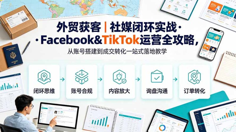 外贸获客|社媒闭环实战·Facebook&TikTok运营全攻略,从账号搭建到成交转化一站式落地教学网创-网赚-电商-tk-出海-AI-抖音-快手-小红书-视频号-玩法-创业-小程序-公众号-私域-s粉网创智库