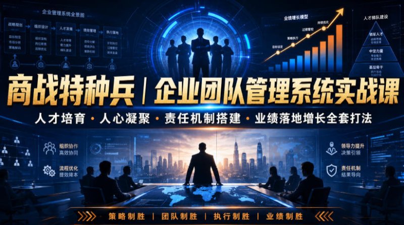 商战特种兵|企业团队管理系统实战课人才培育・人心凝聚・责任机制搭建・业绩落地增长全套打法网创-网赚-电商-tk-出海-AI-抖音-快手-小红书-视频号-玩法-创业-小程序-公众号-私域-s粉网创智库