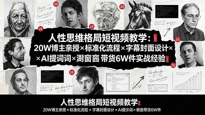 人性思维格局短视频教学：20W博主亲授×标准化流程×字幕封面设计×AI提示词×橱窗带货6W件实战经验网创-网赚-电商-tk-出海-AI-抖音-快手-小红书-视频号-玩法-创业-小程序-公众号-私域-s粉网创智库