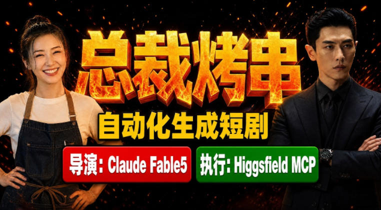 Claude Fable5担任导演+Higgsfield MCP落地执行|《总裁烤串》真人质感短剧全自动AI生成全流程教学网创-网赚-电商-tk-出海-AI-抖音-快手-小红书-视频号-玩法-创业-小程序-公众号-私域-s粉网创智库