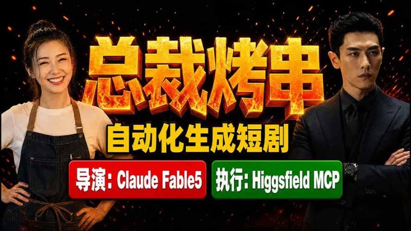 《总裁烤串》真人短剧全自动诞生!Claude Fable5 当导演,Higgsfield MCP 执行!网创-网赚-电商-tk-出海-AI-抖音-快手-小红书-视频号-玩法-创业-小程序-公众号-私域-s粉网创智库