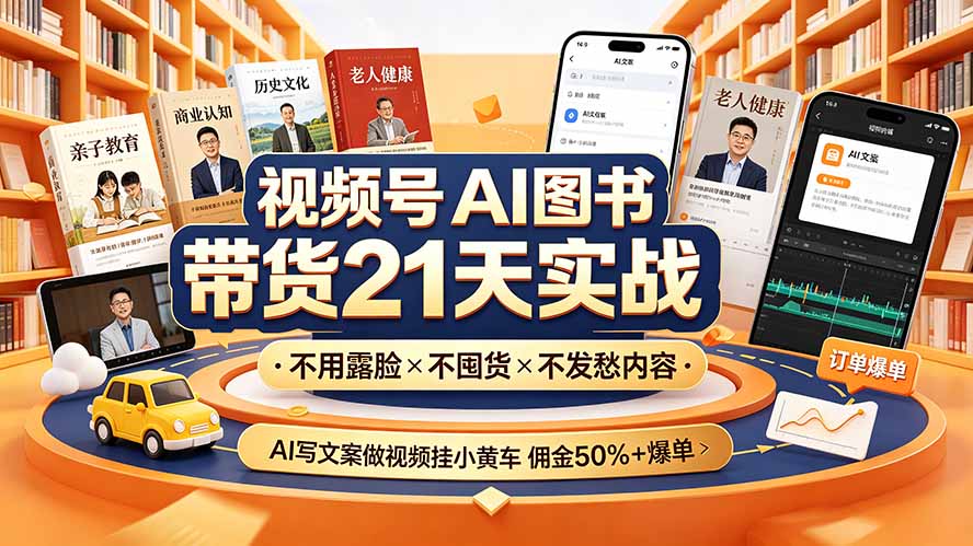 视频号AI图书带货21天实战：不用露脸×不囤货×不发愁内容，AI写文案做视频挂小黄车，佣金50%+爆单 - 网创智库网创-网赚-电商-tk-出海-AI-抖音-快手-小红书-视频号-玩法-创业-小程序-公众号-私域-s粉网创智库