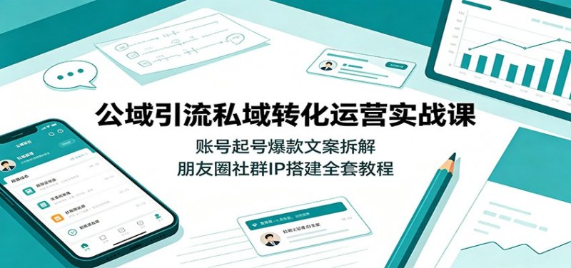 公域引流私域转化运营实战课：账号起号爆款文案拆解，朋友圈社群IP搭建全套教程网创-网赚-电商-tk-出海-AI-抖音-快手-小红书-视频号-玩法-创业-小程序-公众号-私域-s粉网创智库
