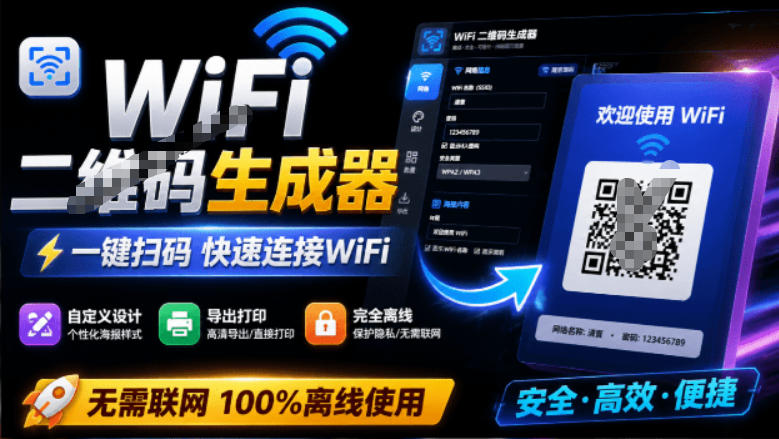 完全离线使用！WiFi二维码生成器，一键扫码快速连接WiFi，支持自定义风格导出WiFi二维码生成器 - 网创智库网创-网赚-电商-tk-出海-AI-抖音-快手-小红书-视频号-玩法-创业-小程序-公众号-私域-s粉网创智库