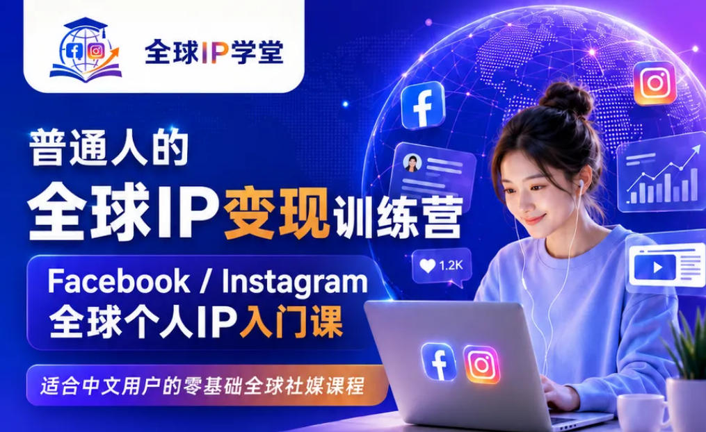 普通人的全球IP变现训练营，Facebook/Instagram全球个人IP入门课，零基础全球社媒课程 - 网创智库网创-网赚-电商-tk-出海-AI-抖音-快手-小红书-视频号-玩法-创业-小程序-公众号-私域-s粉网创智库