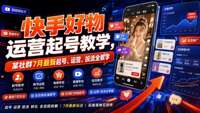 快手好物运营起号教学，某社群7月最新起号、运营、投流全教学网创-网赚-电商-tk-出海-AI-抖音-快手-小红书-视频号-玩法-创业-小程序-公众号-私域-s粉网创智库