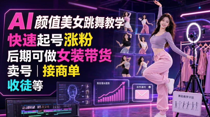 AI颜值美女跳舞教学，快速起号涨粉，后期可做女装带货，卖号，接商单，收徒等 - 网创智库网创-网赚-电商-tk-出海-AI-抖音-快手-小红书-视频号-玩法-创业-小程序-公众号-私域-s粉网创智库