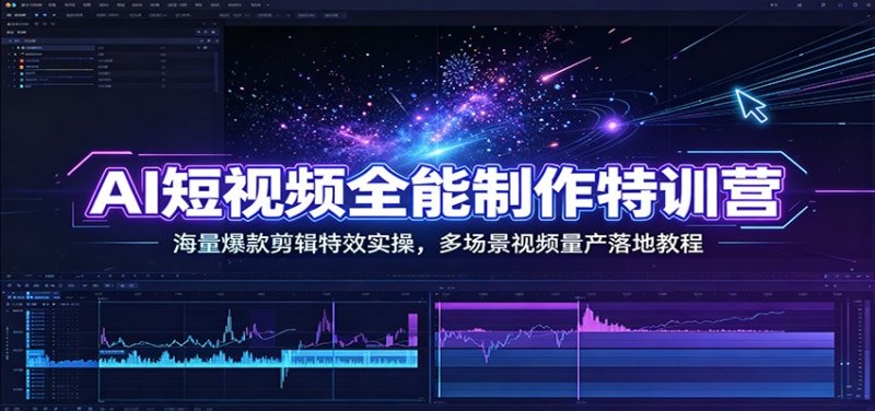 AI短视频全能制作特训营：海量爆款剪辑特效实操，多场景视频量产落地教程网创-网赚-电商-tk-出海-AI-抖音-快手-小红书-视频号-玩法-创业-小程序-公众号-私域-s粉网创智库