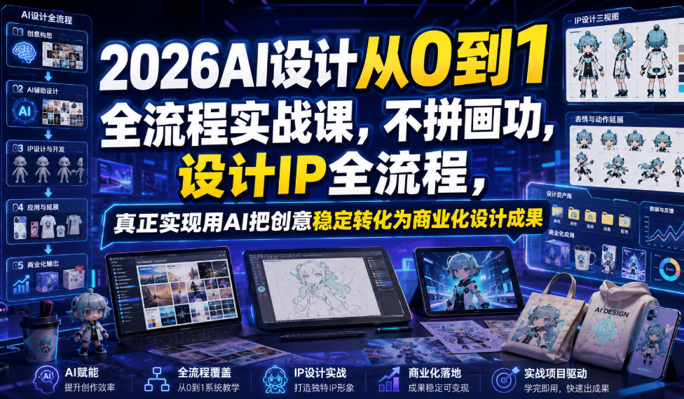 2026AI设计从0到1全流程实战课，不拼画功，设计IP全流程，真正实现用AI把创意稳定转化为商业化设计成果 - 网创智库网创-网赚-电商-tk-出海-AI-抖音-快手-小红书-视频号-玩法-创业-小程序-公众号-私域-s粉网创智库