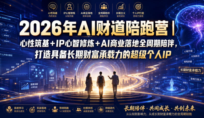 2026年AI财道陪跑营｜心性筑基+IP心智修炼+AI商业落地全周期陪伴，打造具备长期财富承载力的超级个人IP - 网创智库网创-网赚-电商-tk-出海-AI-抖音-快手-小红书-视频号-玩法-创业-小程序-公众号-私域-s粉网创智库