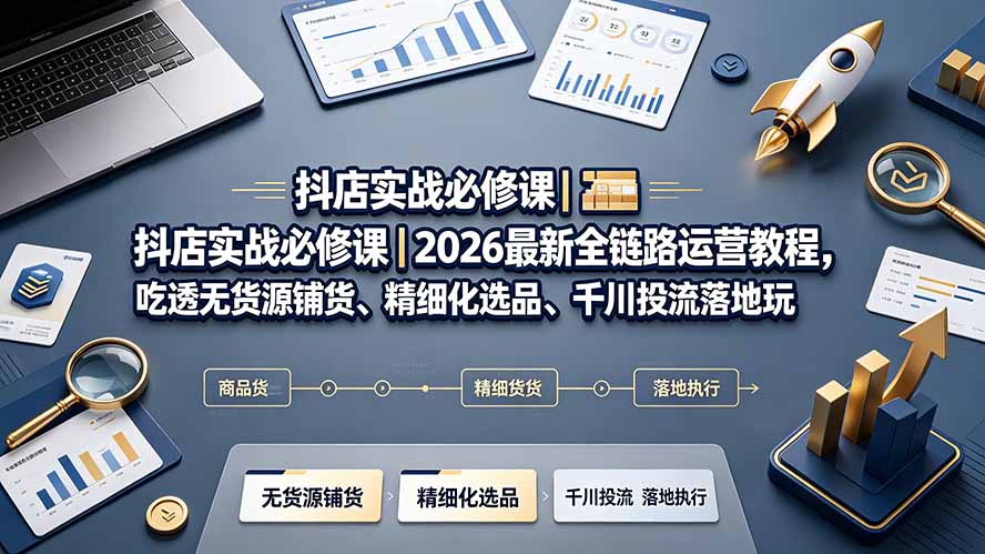 抖店实战必修课｜2026最新全链路运营教程，吃透无货源铺货、精细化选品、千川投流落地玩法 - 网创智库网创-网赚-电商-tk-出海-AI-抖音-快手-小红书-视频号-玩法-创业-小程序-公众号-私域-s粉网创智库