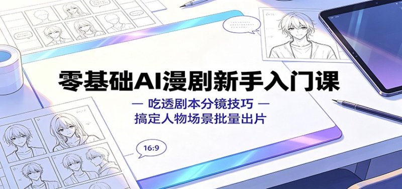 零基础AI漫剧新手入门课：吃透剧本分镜技巧，搞定人物场景批量出片网创-网赚-电商-tk-出海-AI-抖音-快手-小红书-视频号-玩法-创业-小程序-公众号-私域-s粉网创智库