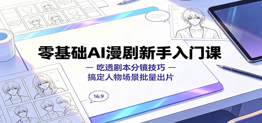 零基础AI漫剧新手入门课：吃透剧本分镜技巧，搞定人物场景批量出片 - 网创智库网创-网赚-电商-tk-出海-AI-抖音-快手-小红书-视频号-玩法-创业-小程序-公众号-私域-s粉网创智库