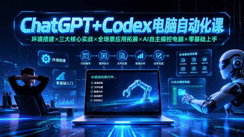 ChatGPT+Codex电脑自动化课:环境搭建×三大核心实战×全场景应用拓展×AI自主操控电脑×零基础上手网创-网赚-电商-tk-出海-AI-抖音-快手-小红书-视频号-玩法-创业-小程序-公众号-私域-s粉网创智库