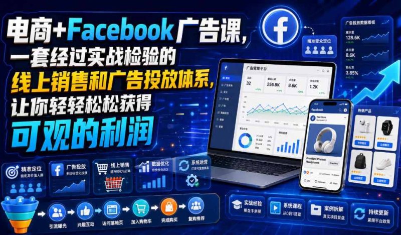 电商+Facebook广告课,一套经过实战检验的线上销售和广告投放体系,让你轻轻松松获得可观的利润【原创双语字幕】网创-网赚-电商-tk-出海-AI-抖音-快手-小红书-视频号-玩法-创业-小程序-公众号-私域-s粉网创智库