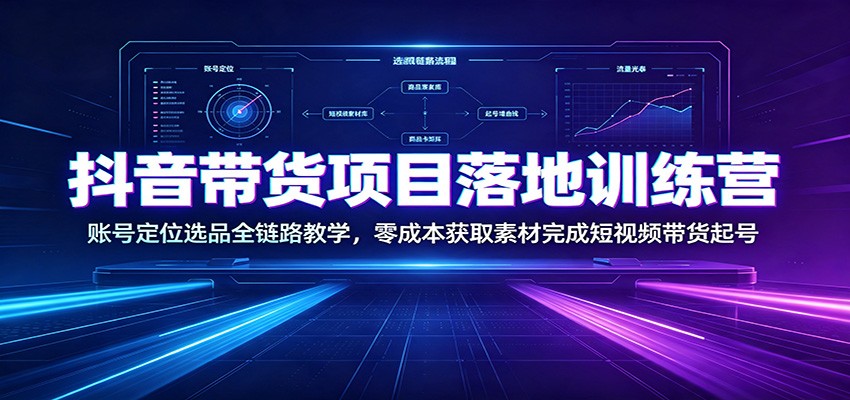 抖音带货项目落地训练营:账号定位选品全链路教学,零成本获取素材完成短视频带货起号 - 网创智库网创-网赚-电商-tk-出海-AI-抖音-快手-小红书-视频号-玩法-创业-小程序-公众号-私域-s粉网创智库