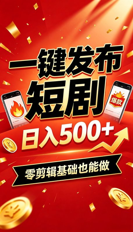 快手短剧一键发布,不用剪辑操作简单,副业日入500+。空闲时间轻松赚收益网创-网赚-电商-tk-出海-AI-抖音-快手-小红书-视频号-玩法-创业-小程序-公众号-私域-s粉网创智库