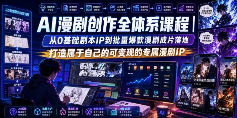 AI漫剧创作全体系课程｜从0基础剧本IP到批量爆款漫剧成片落地，打造属于自己的可变现的专属漫剧IP网创-网赚-电商-tk-出海-AI-抖音-快手-小红书-视频号-玩法-创业-小程序-公众号-私域-s粉网创智库