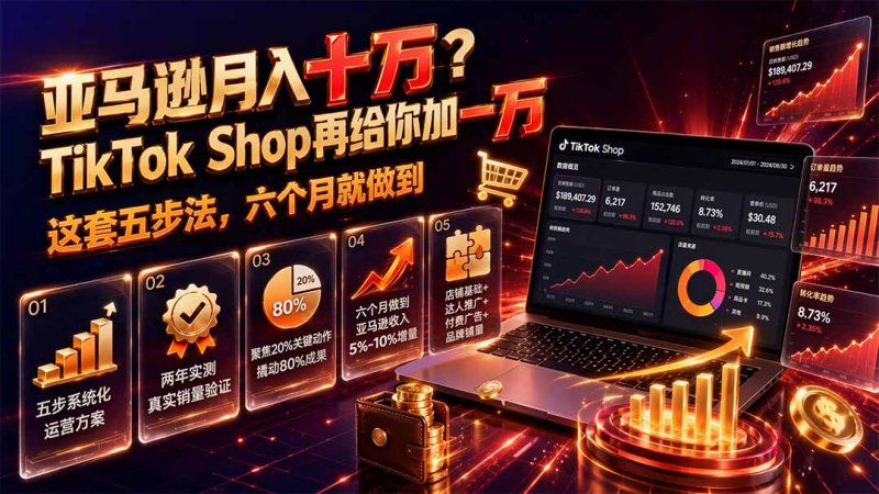 亚马逊月入十万？TikTok Shop再给你加一万——这套五步法，六个月就做到【原创双语字幕】网创-网赚-电商-tk-出海-AI-抖音-快手-小红书-视频号-玩法-创业-小程序-公众号-私域-s粉网创智库