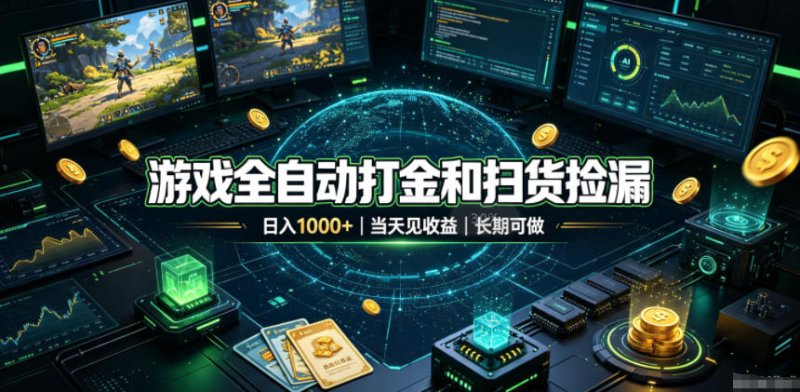 游戏全自动打金和扫货捡漏，日入1k+，当天见收益，长期可做！【揭秘】网创-网赚-电商-tk-出海-AI-抖音-快手-小红书-视频号-玩法-创业-小程序-公众号-私域-s粉网创智库