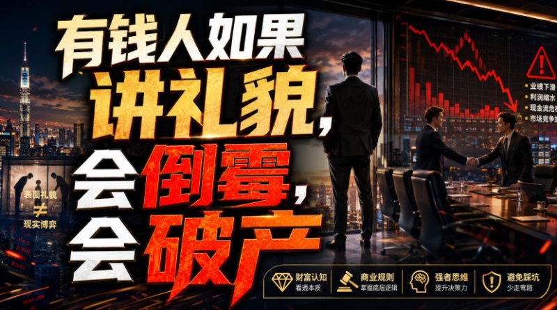 付费文章:有钱人如果讲礼貌,会倒霉,会破产网创-网赚-电商-tk-出海-AI-抖音-快手-小红书-视频号-玩法-创业-小程序-公众号-私域-s粉网创智库