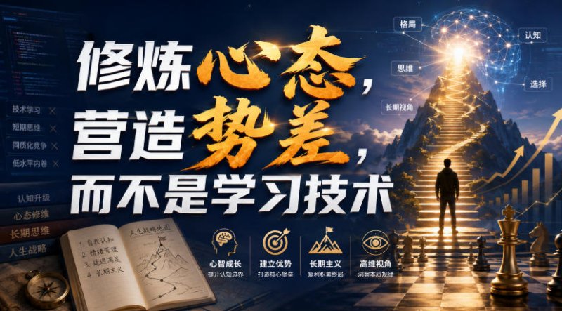 付费文章:修炼心态,营造势差,而不是学习技术网创-网赚-电商-tk-出海-AI-抖音-快手-小红书-视频号-玩法-创业-小程序-公众号-私域-s粉网创智库